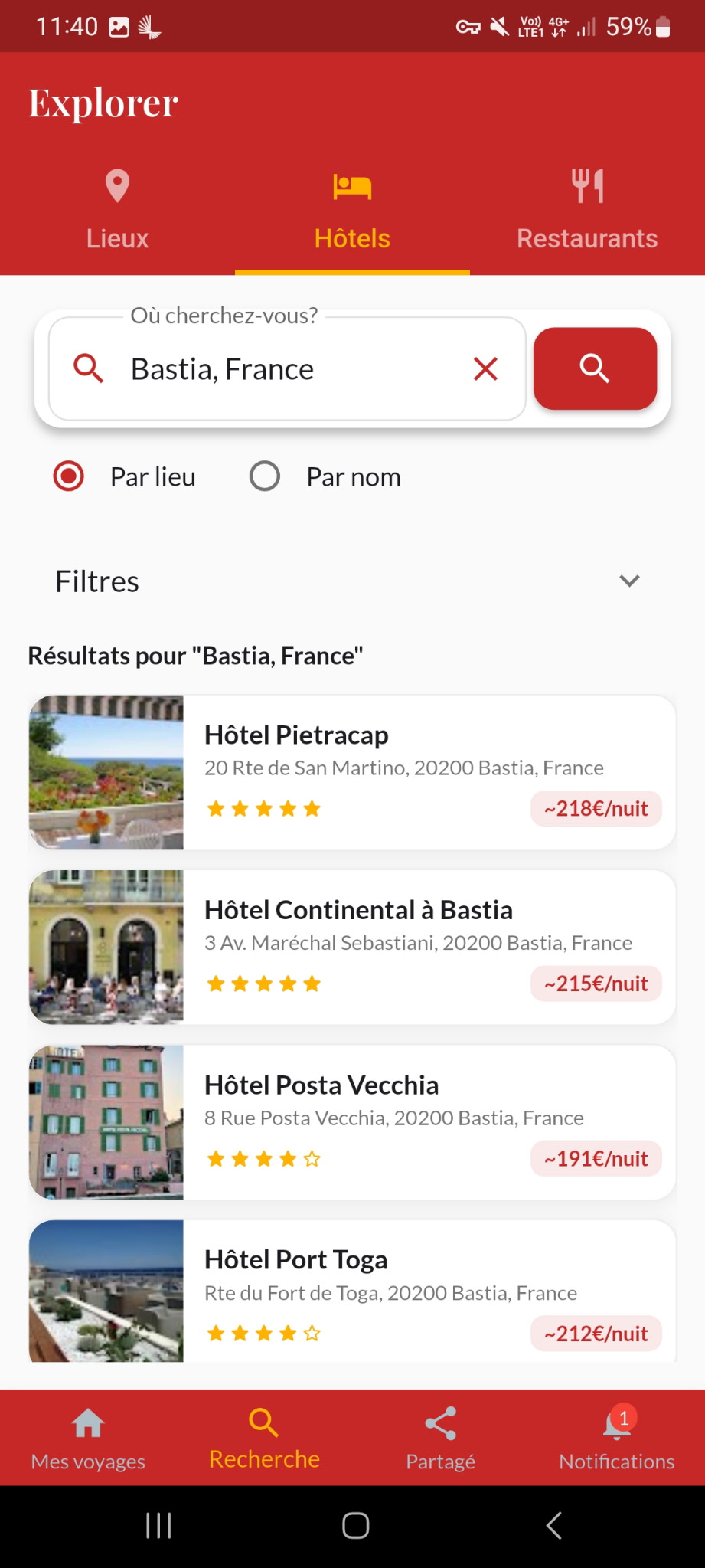 Recherche d'hôtels Ifenia